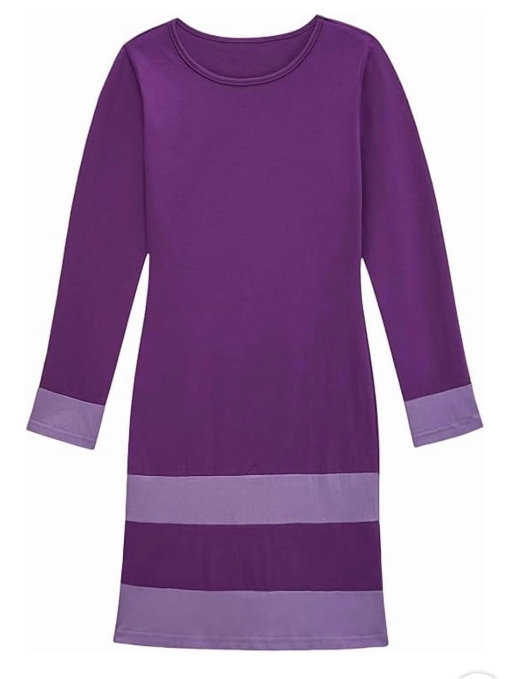 Girls' Purple Long-Sleeve Stripe Hem Dress